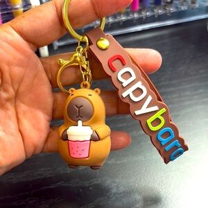 Capybara Keychain with Brown and Multicolor Strap